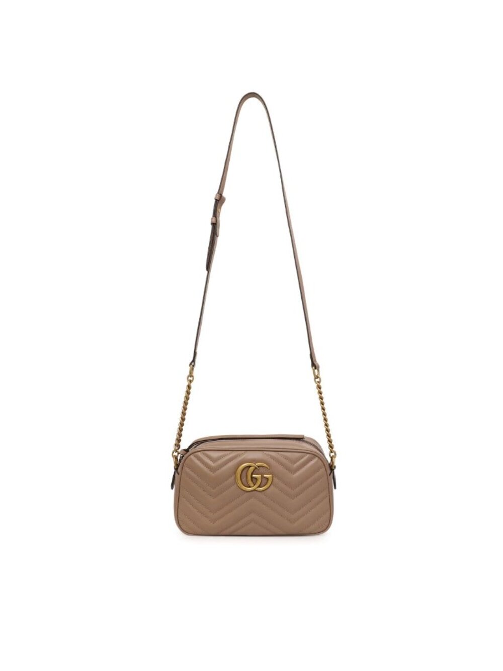 Pre-owned Gucci Matelasse GG Marmont Chain Calfskin Small Crossbody Bag Porcelai